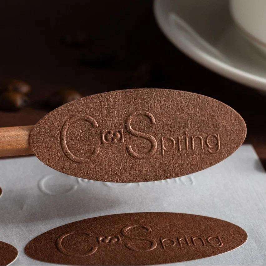 Custom Special Textured Paper Embossed Labels Sticker Private Logo Business Stickers
