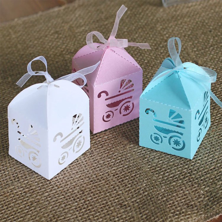 Carriage Laser Cut Candy Chocolate Macaroon Cookie Sweets Baby Shower Favour Gift Boxes