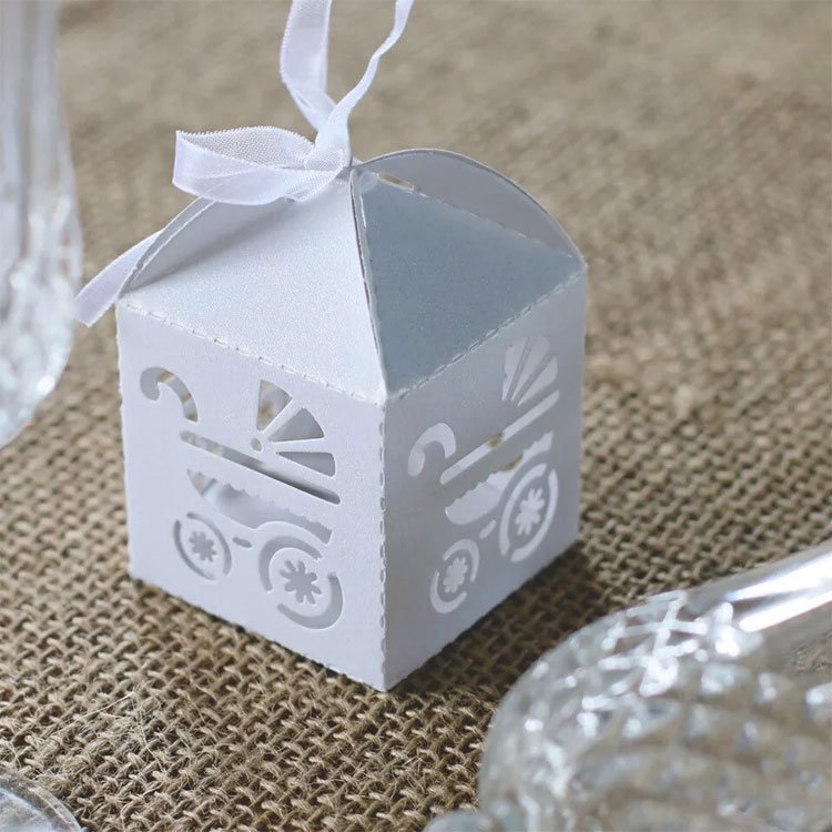 Carriage Laser Cut Candy Chocolate Macaroon Cookie Sweets Baby Shower Favour Gift Boxes