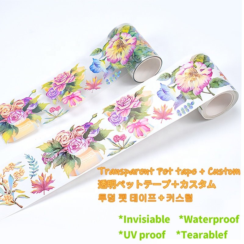 2024 New Designer Butterfly PET Tape Sticker Custom Printed Luxury Special Oil UV Proof Quality Transparent PET Tape Washi Tape