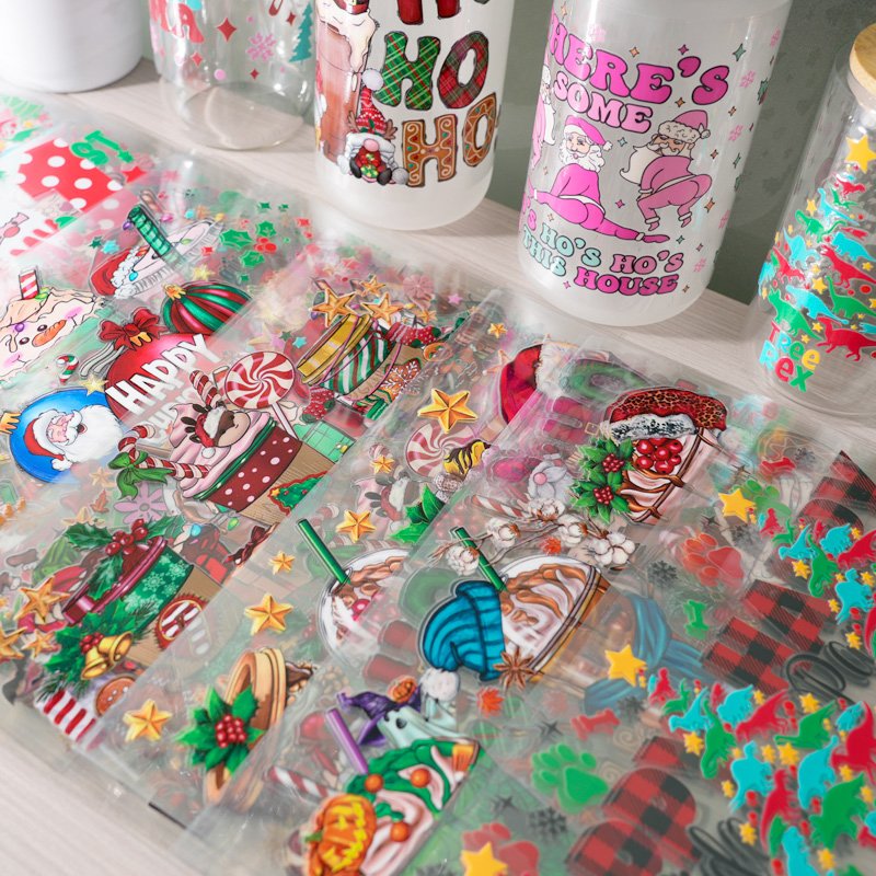 Christmas UV DTF Cup Wraps for 16oz Christmas Transfers for Crafting Winter UV DTF Transfer Sticker for Glass Cups