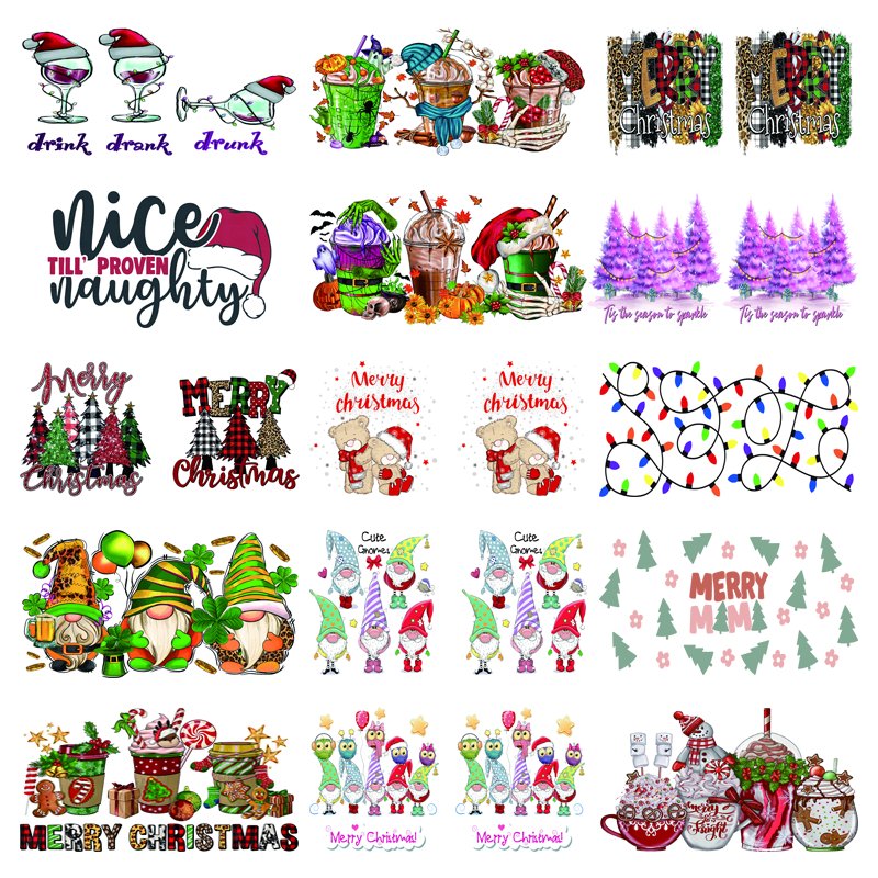 Christmas UV DTF Cup Wraps for 16oz Christmas Transfers for Crafting Winter UV DTF Transfer Sticker for Glass Cups