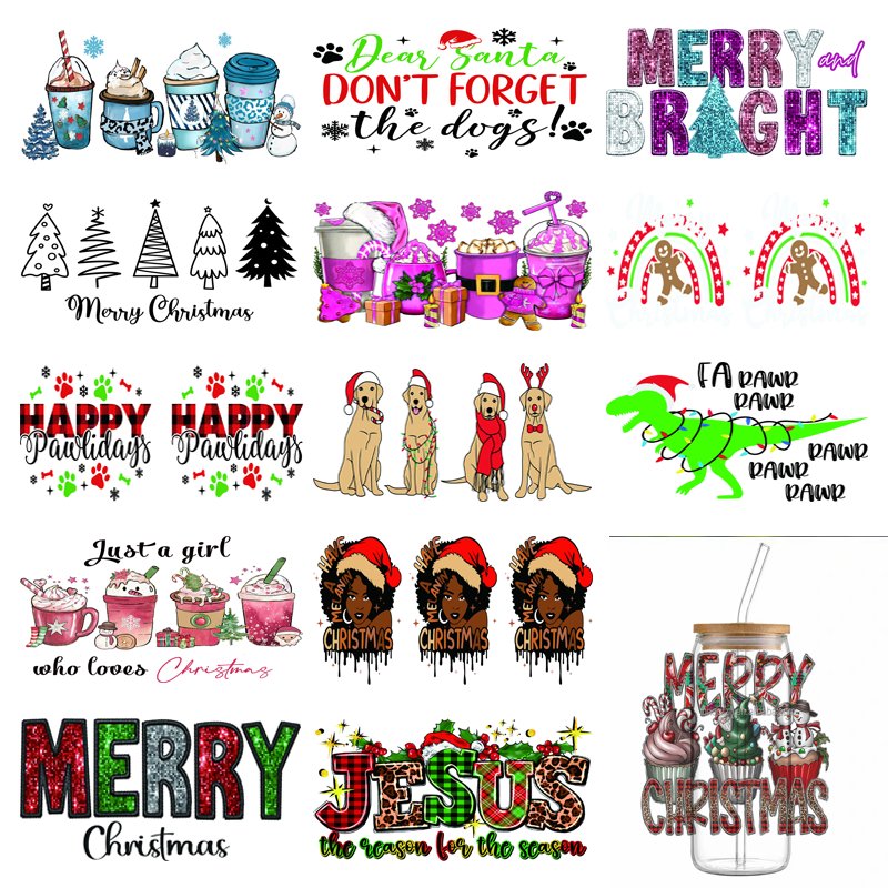 Christmas UV DTF Cup Wraps for 16oz Christmas Transfers for Crafting Winter UV DTF Transfer Sticker for Glass Cups