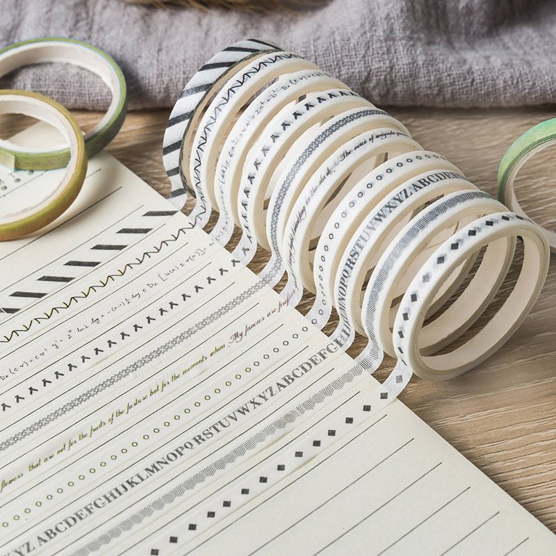 10rolls/pack Fresh Creative Ultra-Fine Color Series and Paper Adhesive Tape Student DIY Notebook Basic Material Stickers