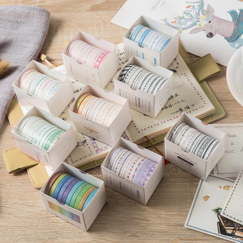 10rolls/pack Fresh Creative Ultra-Fine Color Series and Paper Adhesive Tape Student DIY Notebook Basic Material Stickers