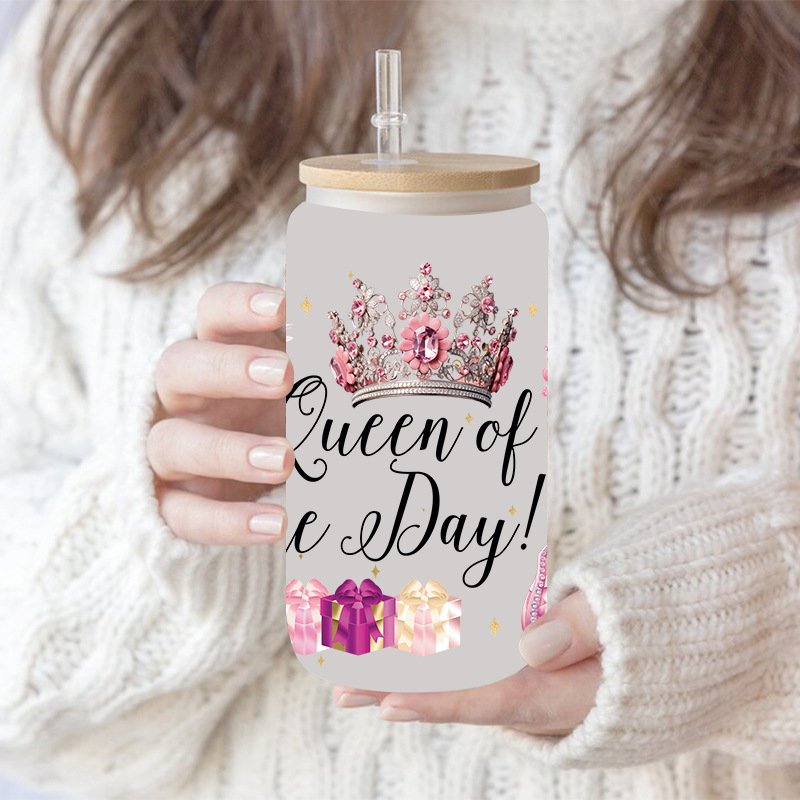 Birthday Gift UV DTF Transfers Label Mug Sticker 16oz Printed Letter Crown Coffee Cup Wraps Packaging Tumbler Glass Cup Stickers