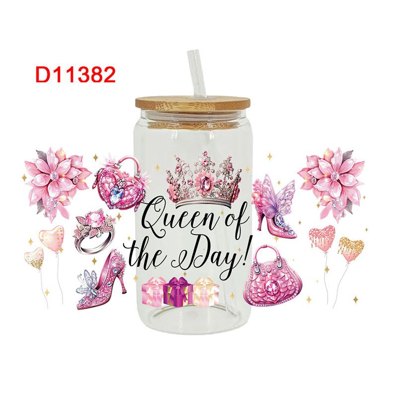 Birthday Gift UV DTF Transfers Label Mug Sticker 16oz Printed Letter Crown Coffee Cup Wraps Packaging Tumbler Glass Cup Stickers