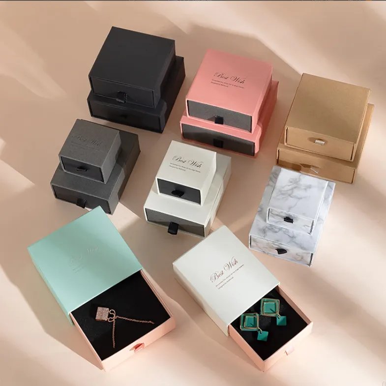 Customized Paper Cardboard Drawer black luxury Jewelry Packaging Gift Box Jewelry packaging boxes