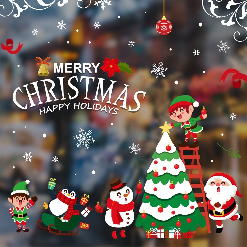Reusable Holiday promotional Christmas static cling window stickers