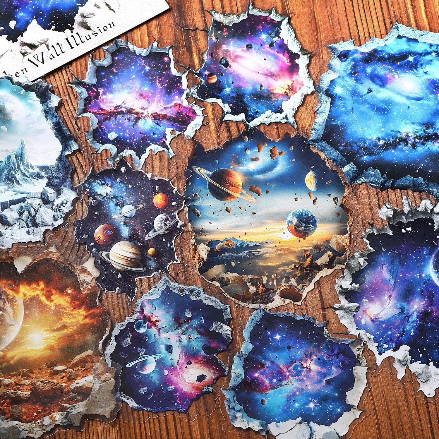 10 sheets/pack PET stickers broken wall illusion series three-dimensional wall hole DIY decorative stickers 6 styles
