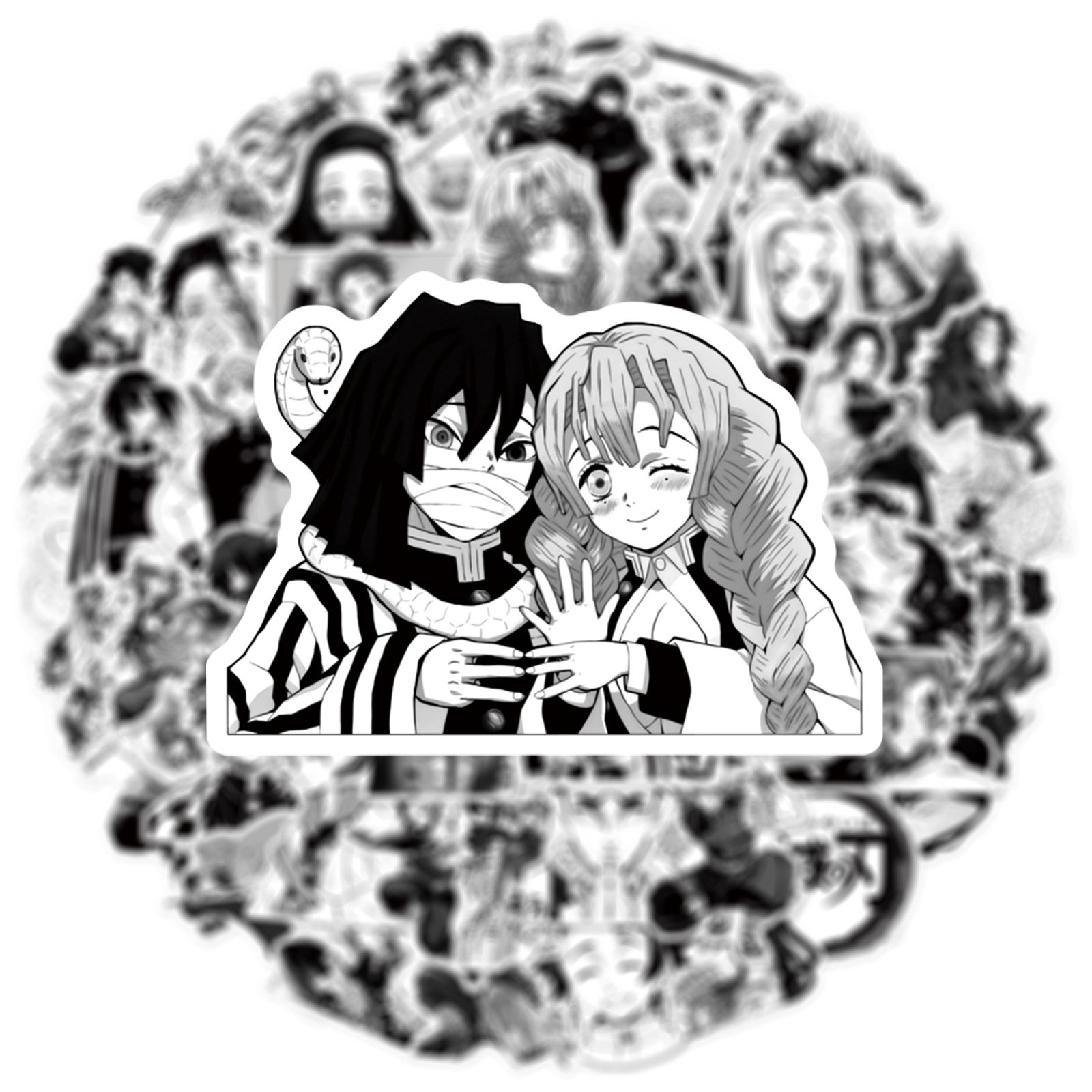50PCS Creative cool Kimetsu No Yaiba back and white anime decals demon slayer sticker