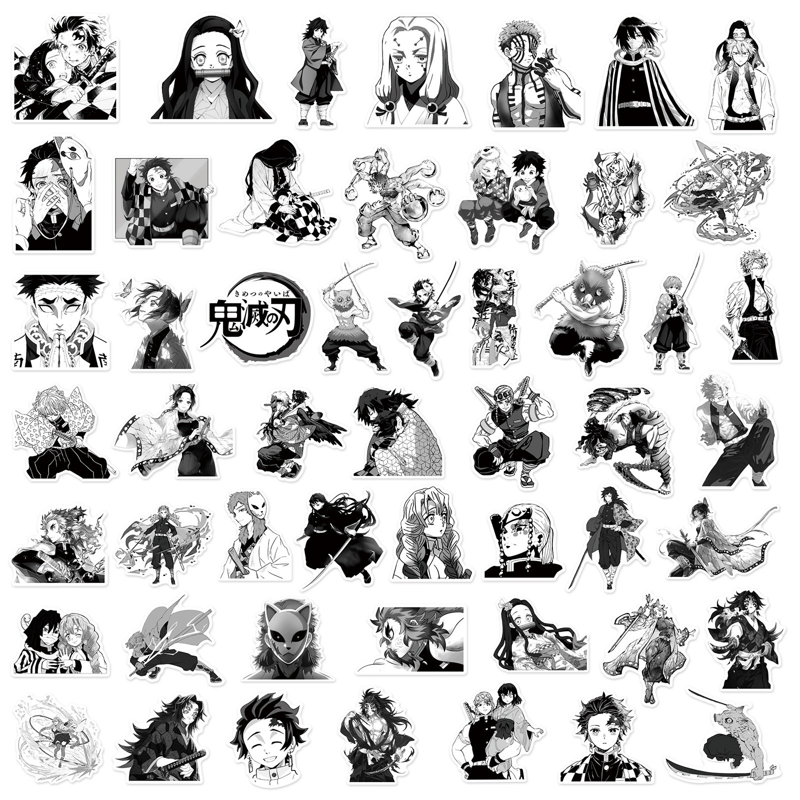 50PCS Creative cool Kimetsu No Yaiba back and white anime decals demon slayer sticker