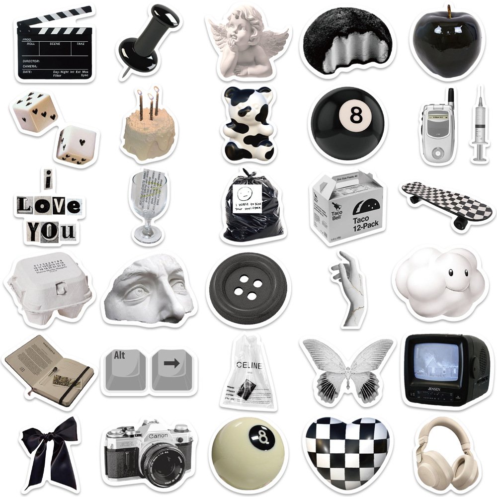 Simple Style Black and White Graffiti Notebook Stickers Cute Vinyl Sticker can Custom Design Die Cut for Suitcase Pen Guitar