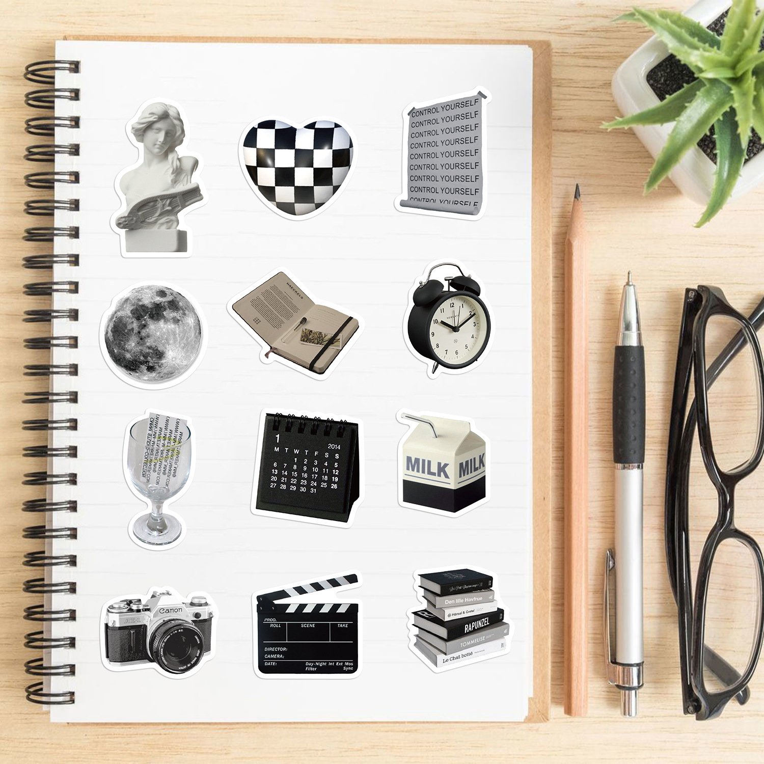 Simple Style Black and White Graffiti Notebook Stickers Cute Vinyl Sticker can Custom Design Die Cut for Suitcase Pen Guitar