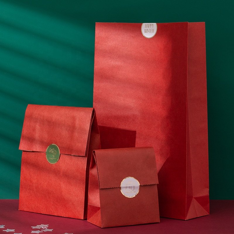 Christmas Decoration Kraft Paper Apples Candy Sweet Goodies Cookis Paper Bag Gift For Children Kids With Sticker Closure
