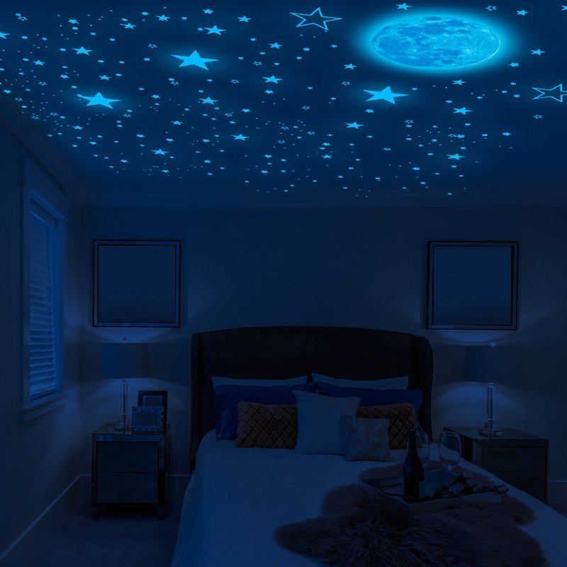 Blue red light effect stickers wall moon kids glow in the dark sticker