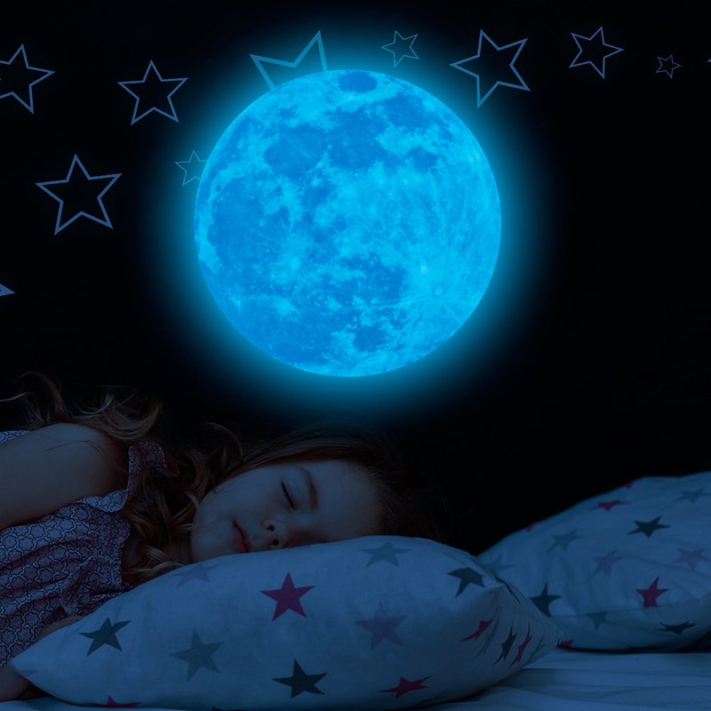 Blue red light effect stickers wall moon kids glow in the dark sticker