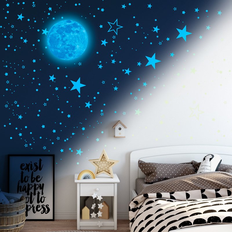 Blue red light effect stickers wall moon kids glow in the dark sticker