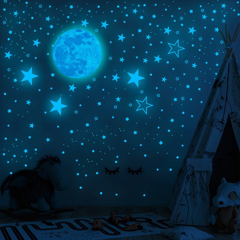 Blue red light effect stickers wall moon kids glow in the dark sticker