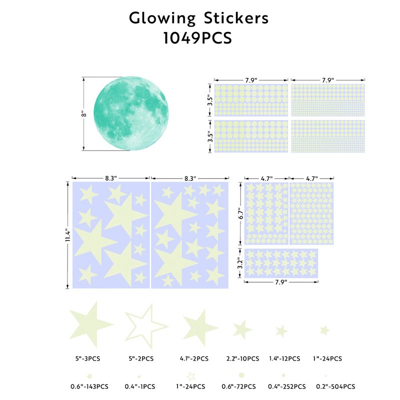 Blue red light effect stickers wall moon kids glow in the dark sticker