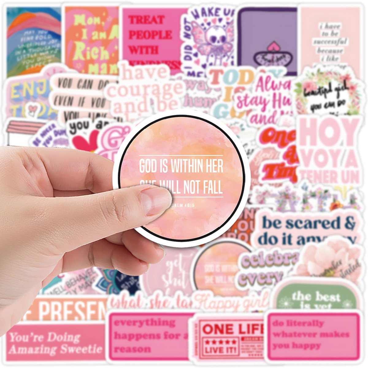 50PCS Preppy pink be kind inspirational phrase positive word stickers