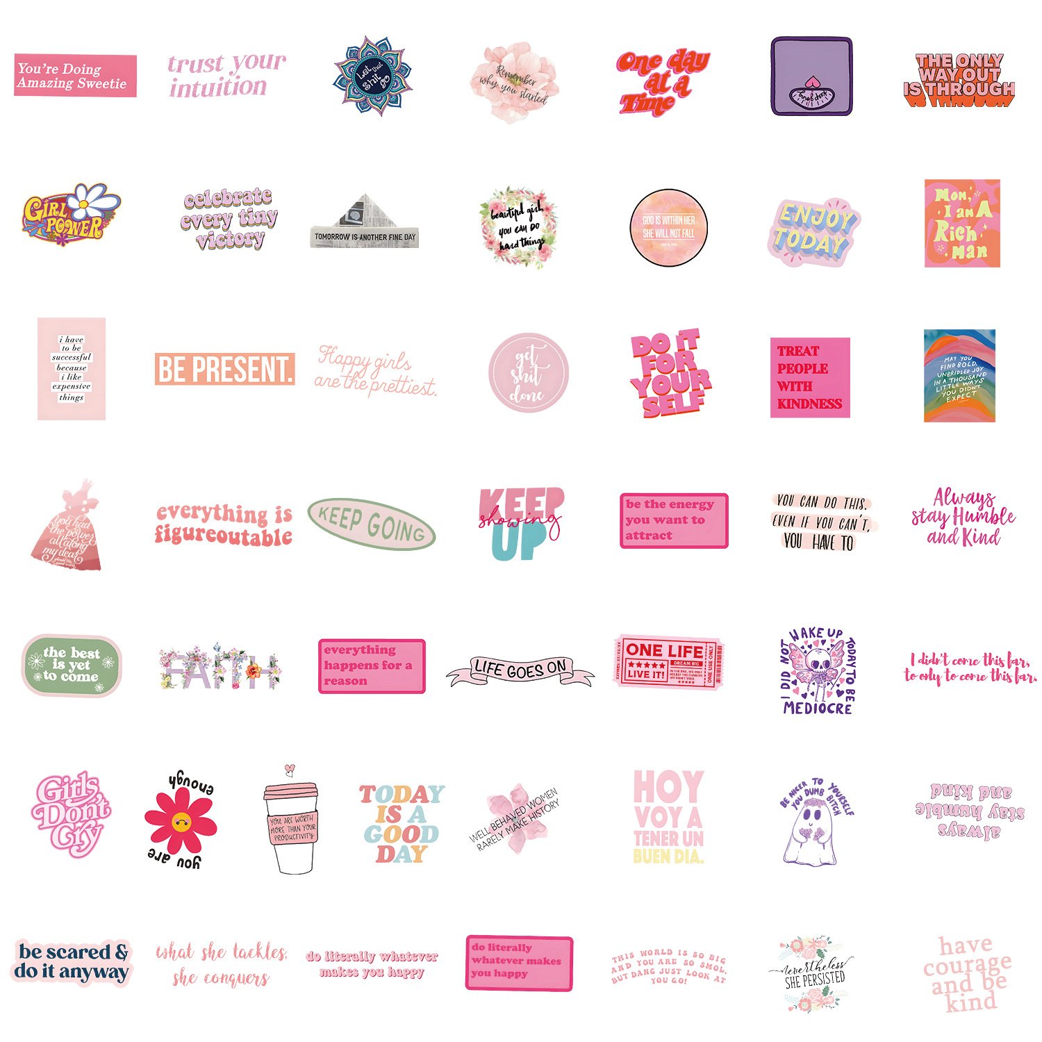 50PCS Preppy pink be kind inspirational phrase positive word stickers
