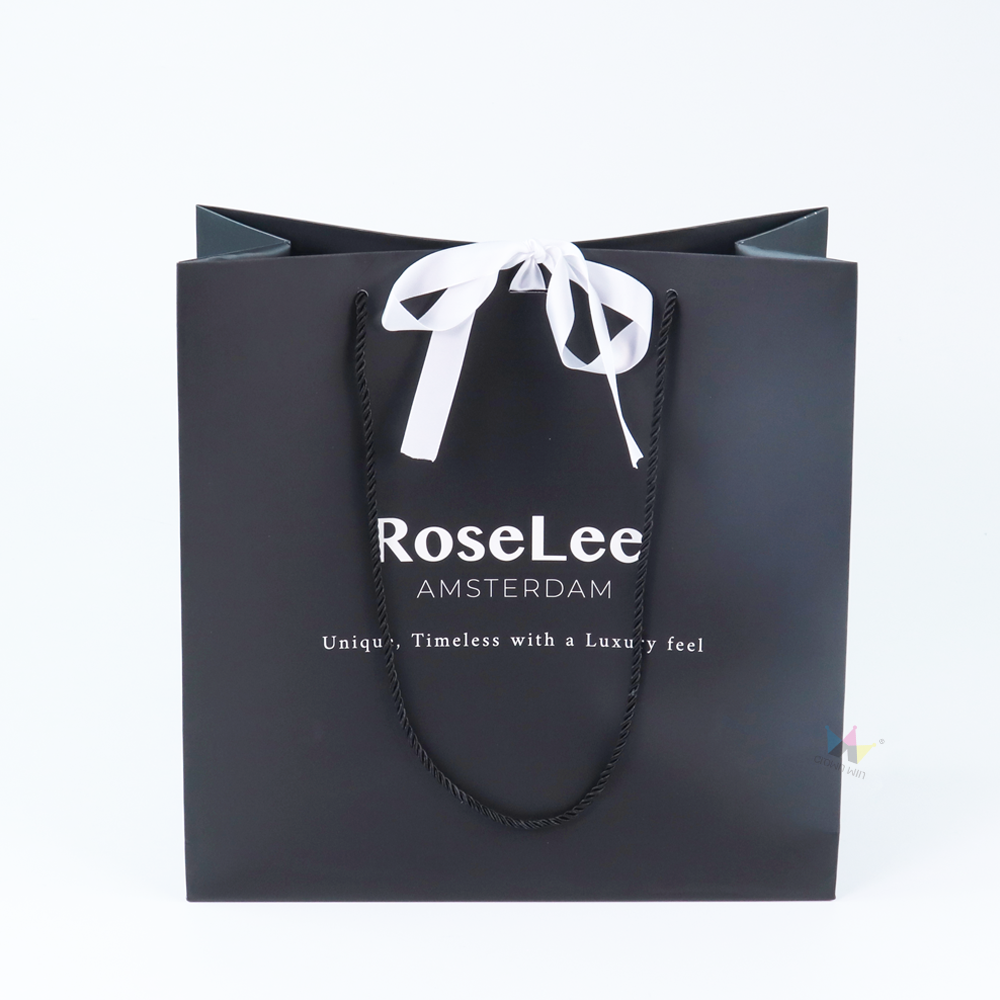 Crown win black paper box shopping gift bag with ribbon bow craft gift bag stand up kraft customised your logo small Paper Bags