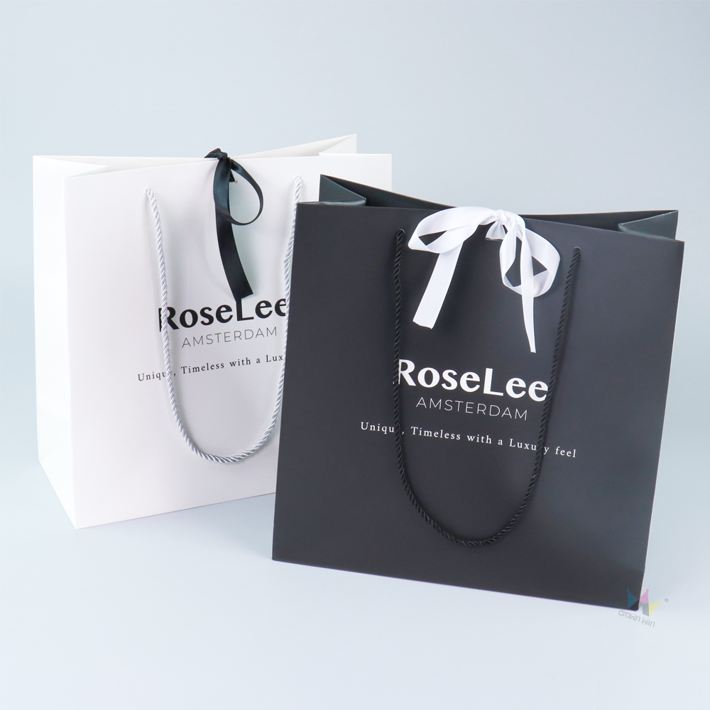 Crown win black paper box shopping gift bag with ribbon bow craft gift bag stand up kraft customised your logo small Paper Bags