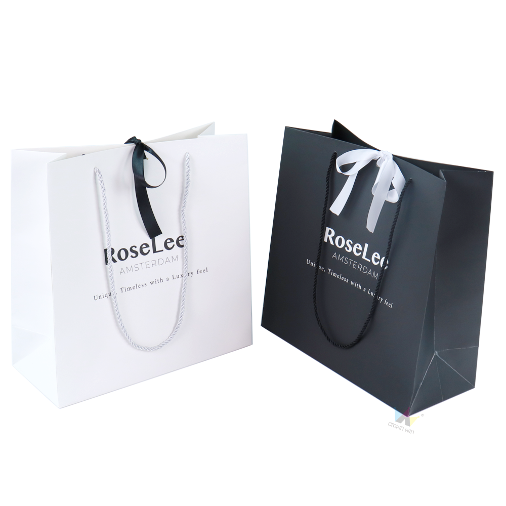 Crown win black paper box shopping gift bag with ribbon bow craft gift bag stand up kraft customised your logo small Paper Bags