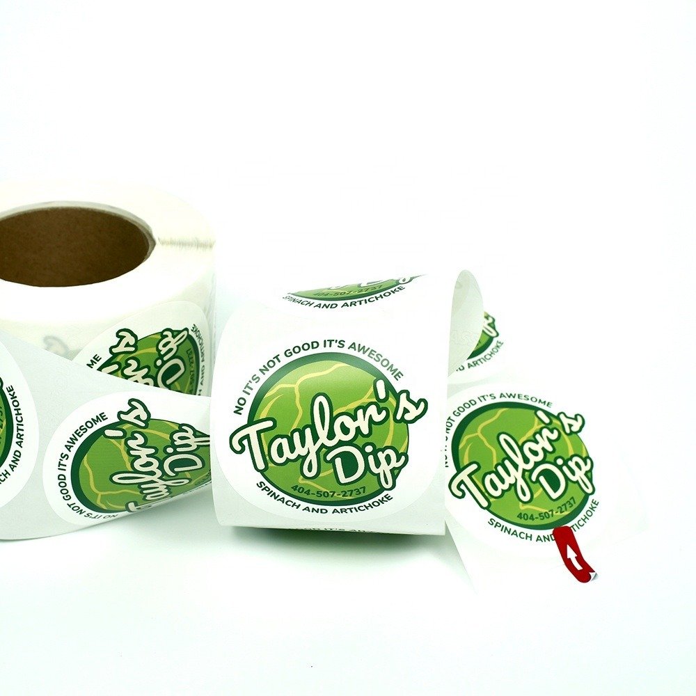personalized custom waterproof circle sticky biodegradable printing stickers on roll food restaurant packaging private labels
