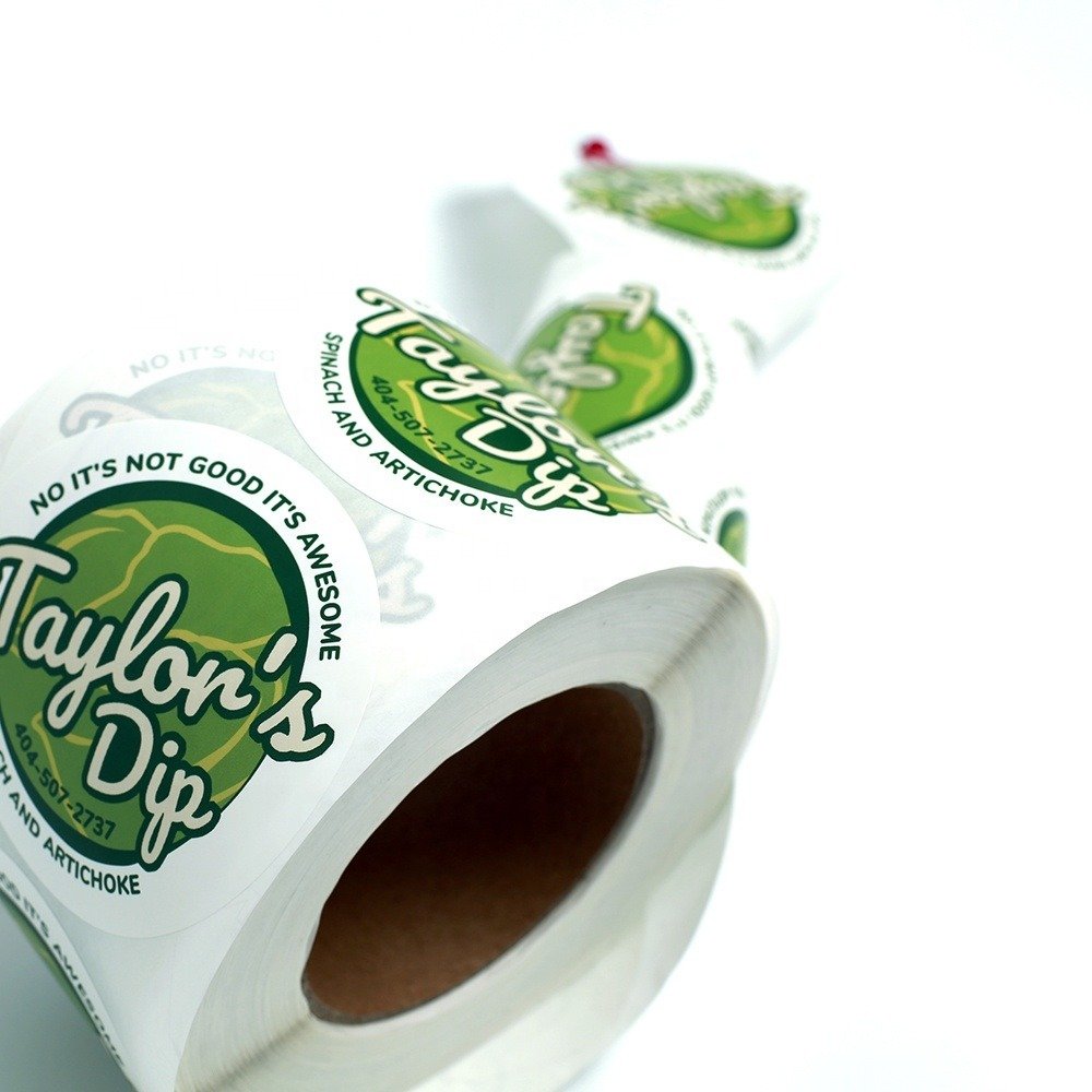 personalized custom waterproof circle sticky biodegradable printing stickers on roll food restaurant packaging private labels