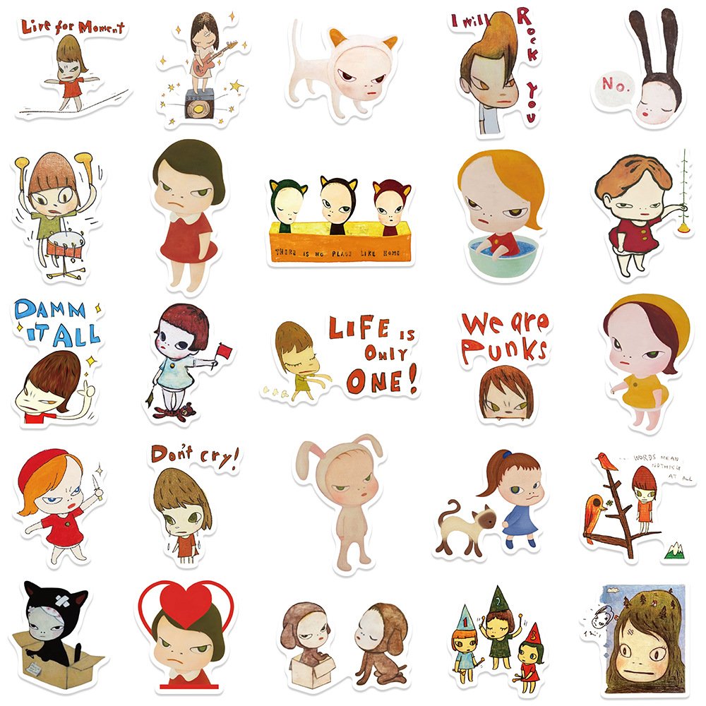 50Pcs Famous Nara Yoshitomo Painting Graffiti Stickers For Phone Laptop Decor Cartoon Girl Doll Sticker