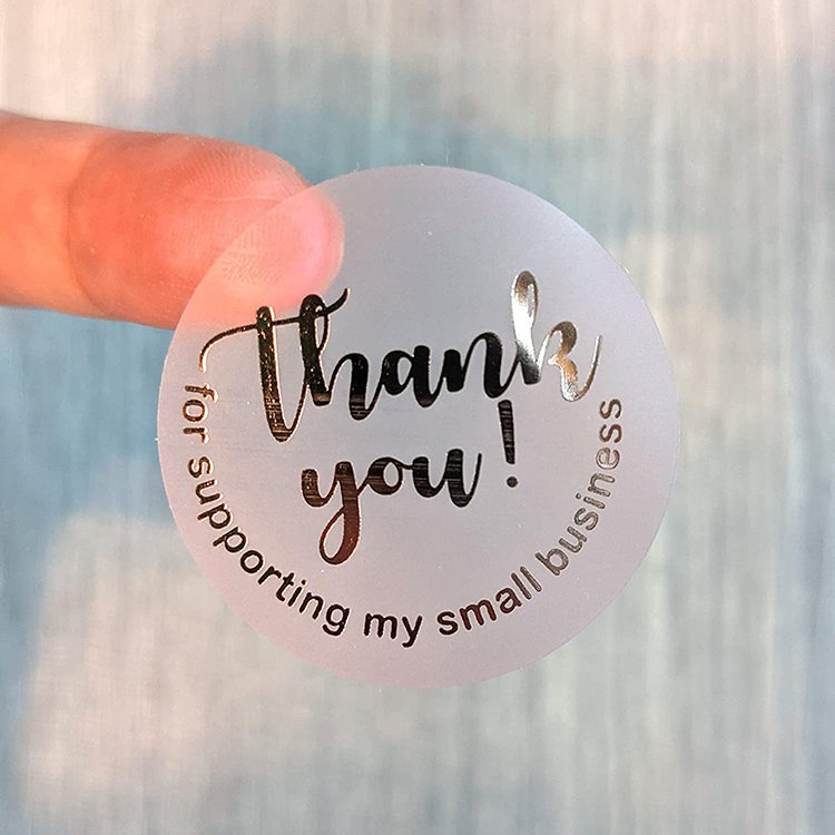 Foil Pink Business Thank You Stickers for Packaging Transparent Rose Gold Custom Adhesive Sticker Waterproof Stickers Accept