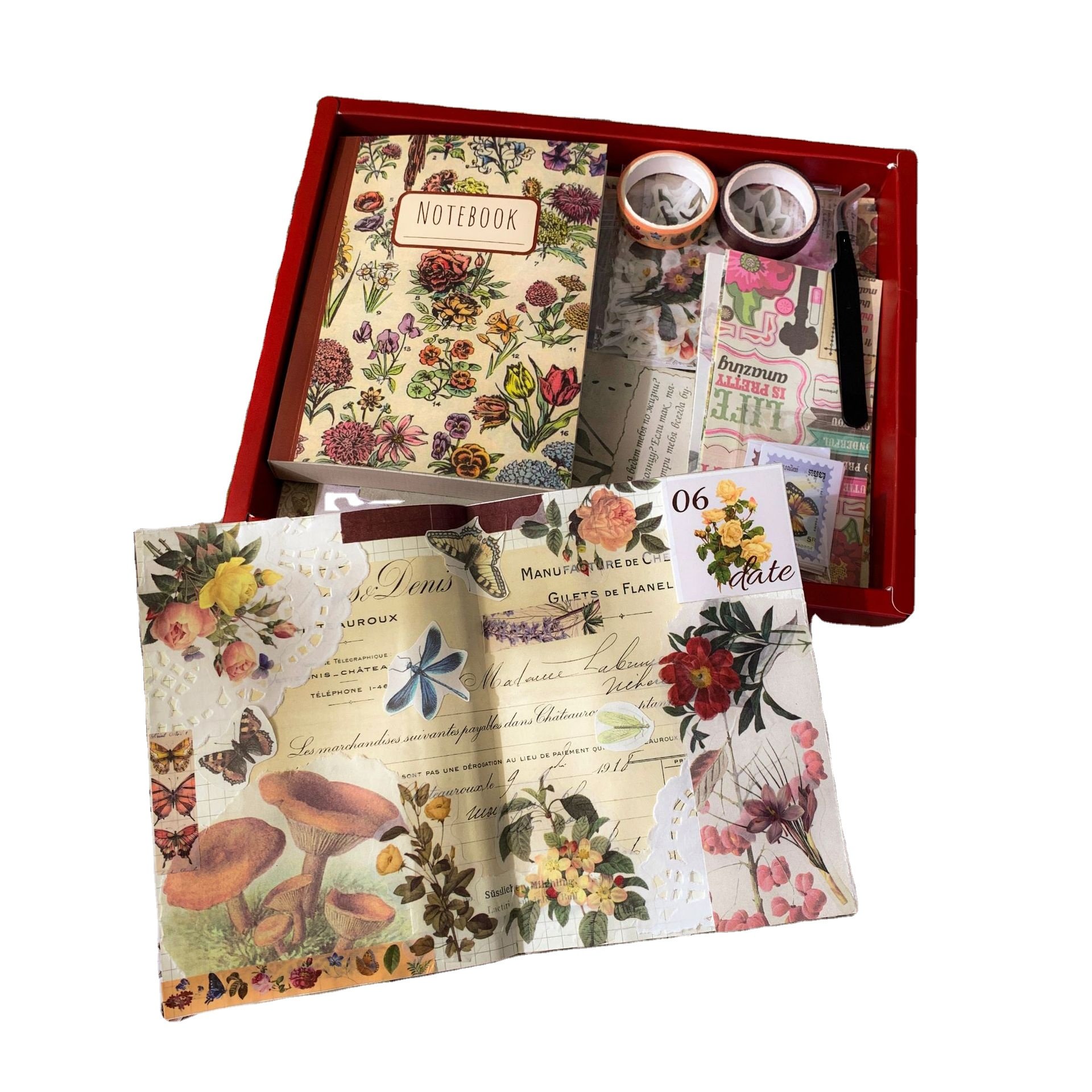 265P Vintage Scrapbooking Kit with A6 Notebook Journaling Supplies Scrapbook Craft Gift for Teens Kids Diy Journal kit