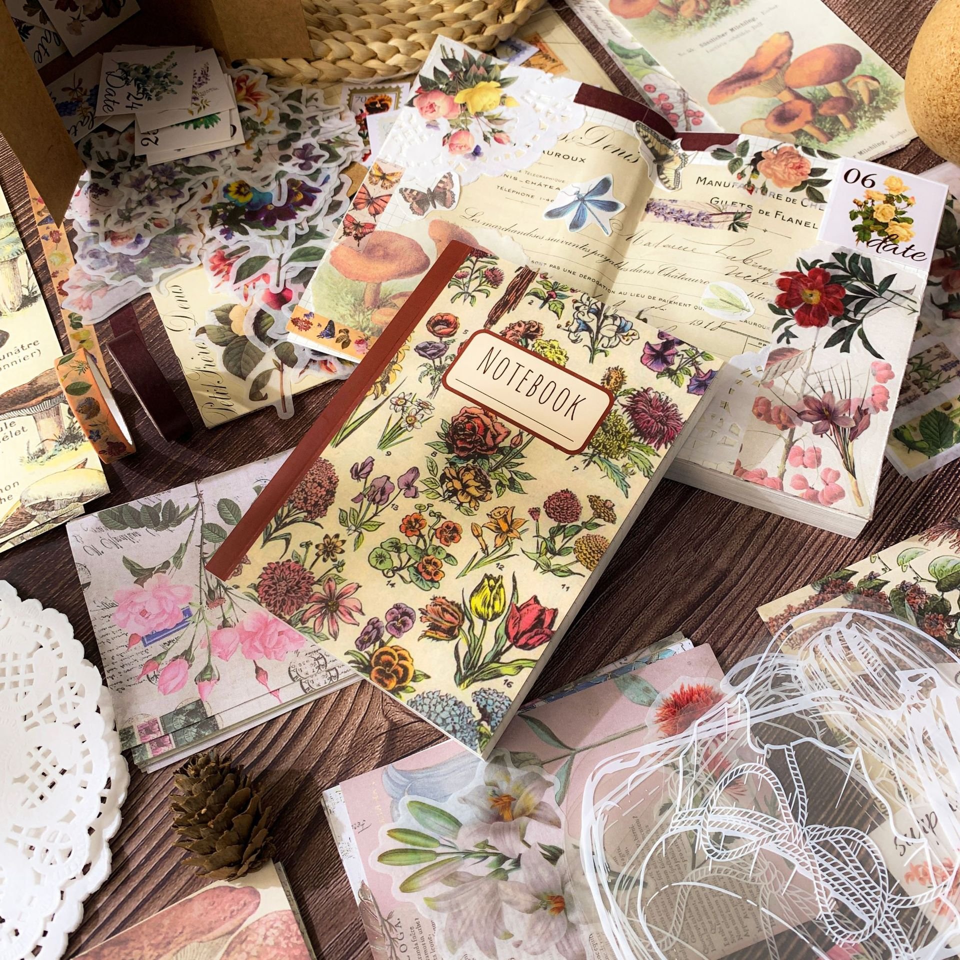 265P Vintage Scrapbooking Kit with A6 Notebook Journaling Supplies Scrapbook Craft Gift for Teens Kids Diy Journal kit