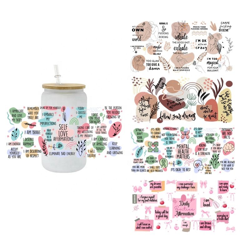 100+ Soft Girl UV DTF Cup Wrap Stickers Daily Reminders Cherry uv dtf wrapUV Cup Wraps Stickers for 16OZ Use