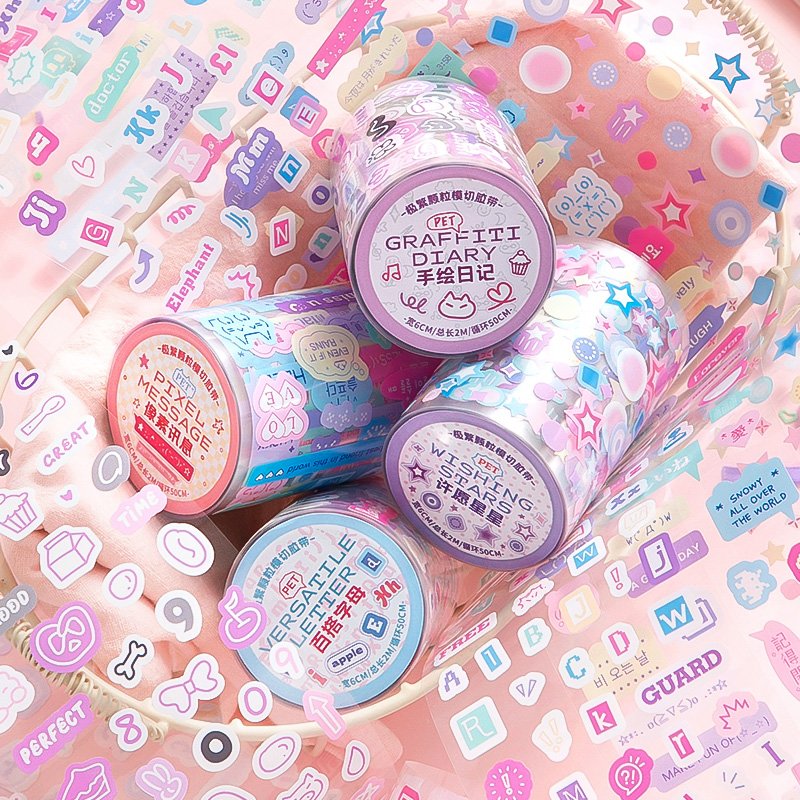 Simno Aesthetic Stickers PET Tape Junk Journal Supplies Decorative Tape Transparent Stickers for DIY Art Craft