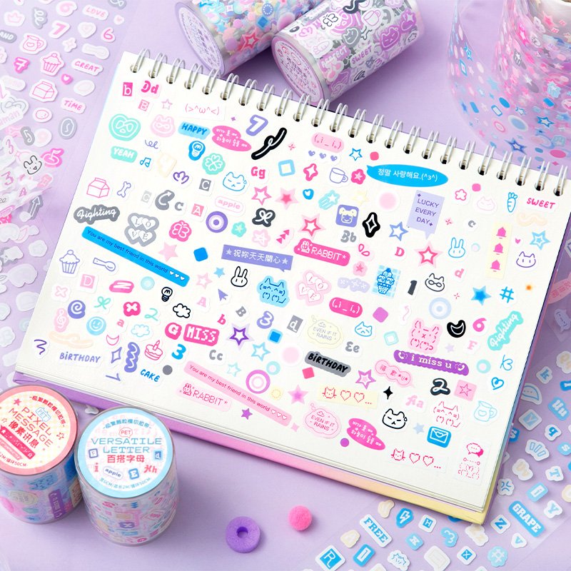 Simno Aesthetic Stickers PET Tape Junk Journal Supplies Decorative Tape Transparent Stickers for DIY Art Craft
