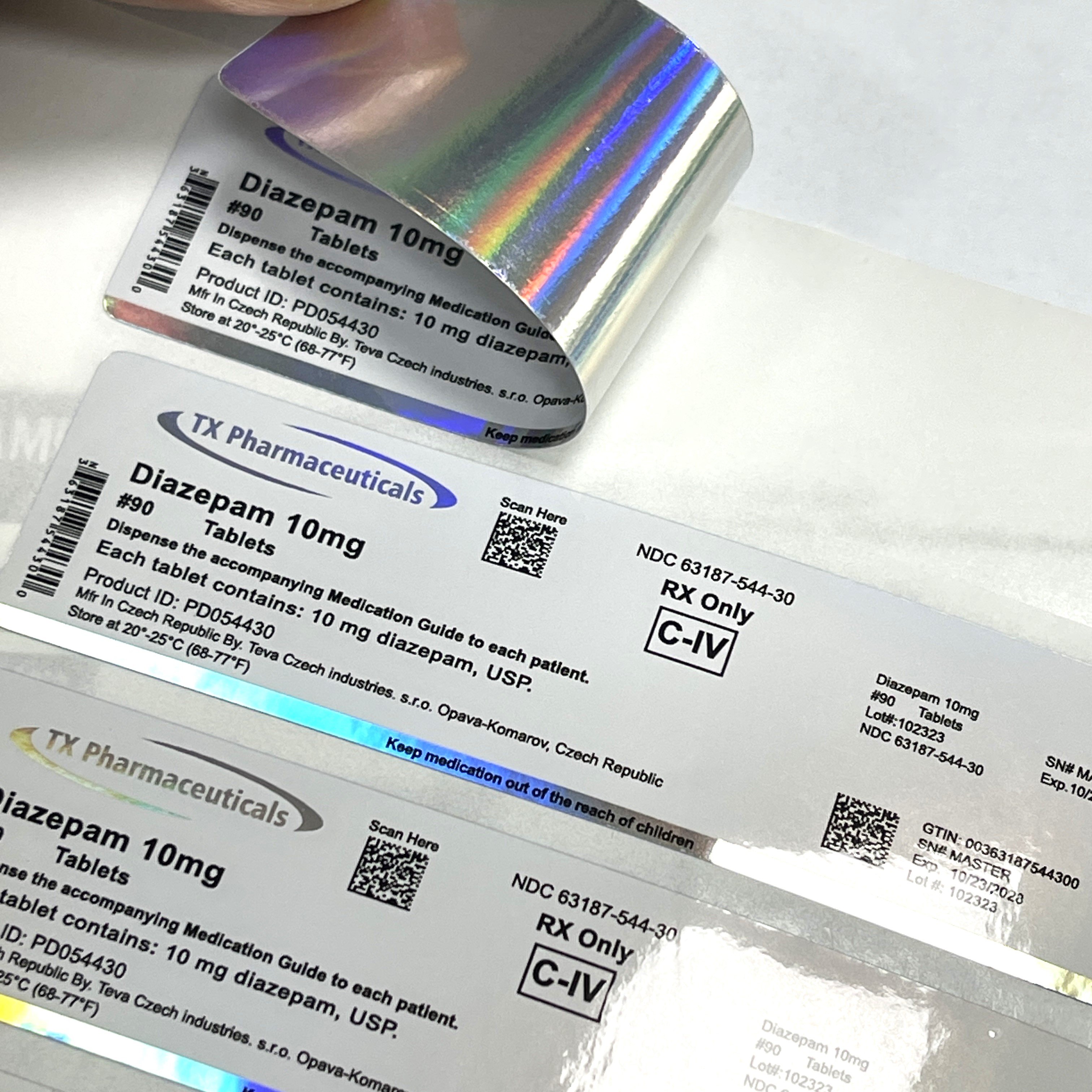 Professional customized drug label 5mg 10mg 20mg sticker holographic laser label