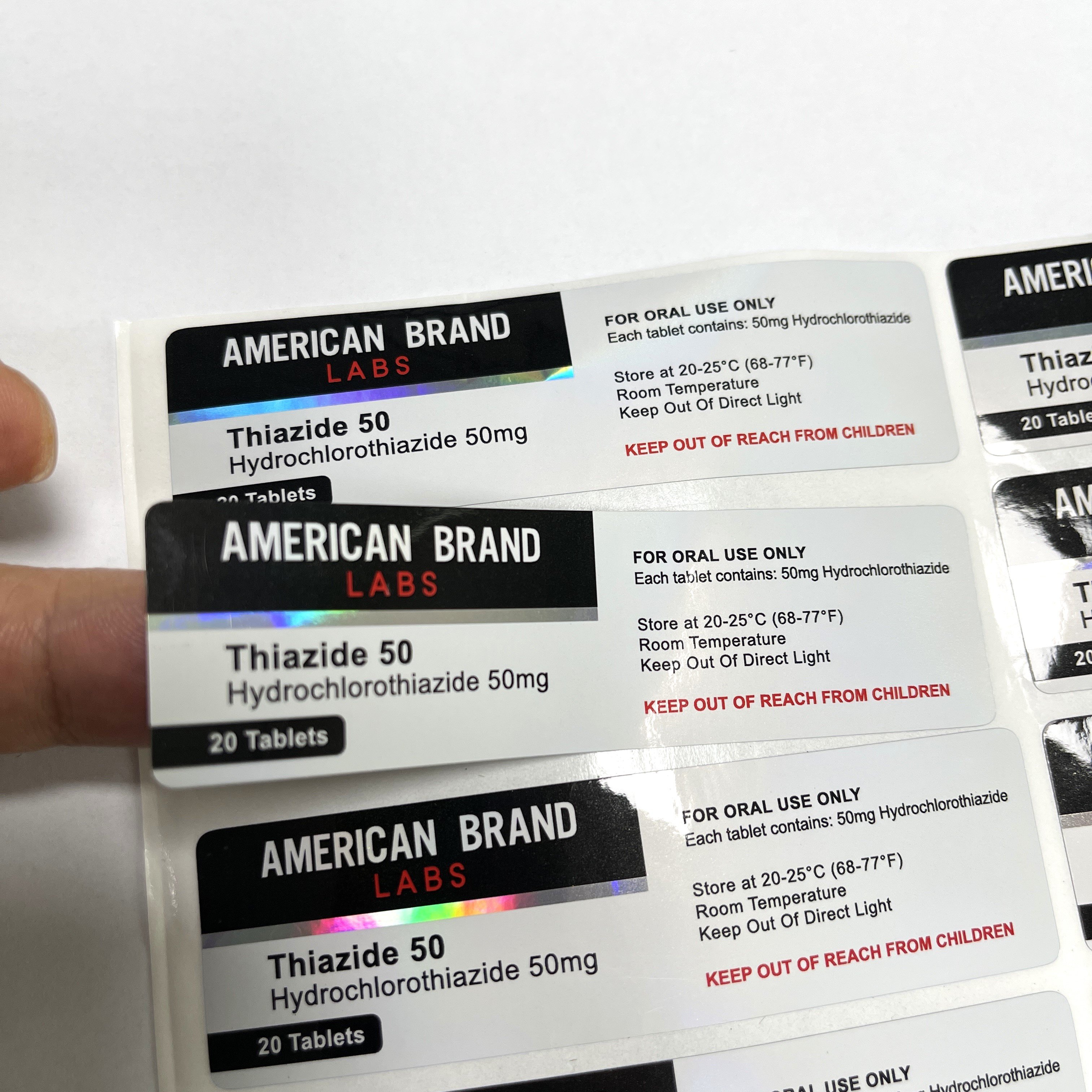 Professional customized drug label 5mg 10mg 20mg sticker holographic laser label