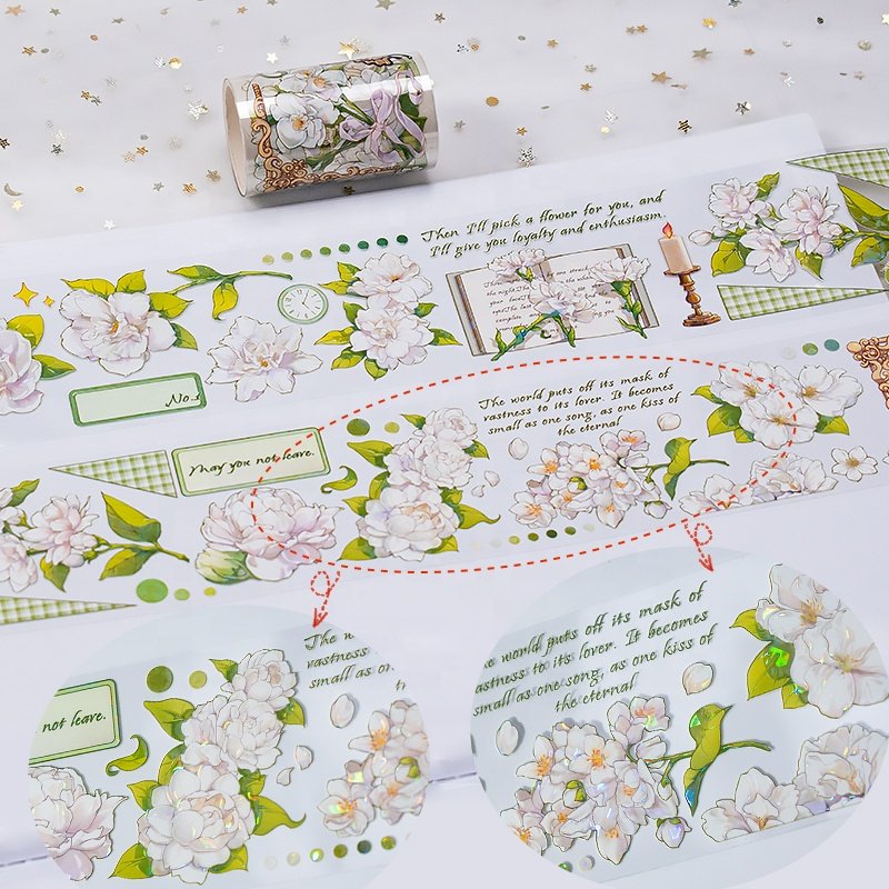Custom journal decoration stationery diy holographic foil transparent pet washi tape