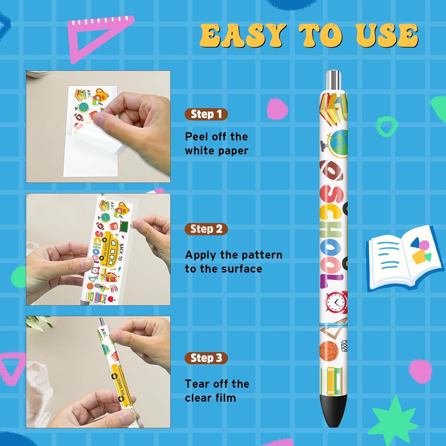 UV DTF Pen Wrap Teacher's Day Wraps Back to School Sticker for Pen Book 100th Day of School Decal Waterproof Sticker for DIY Pen