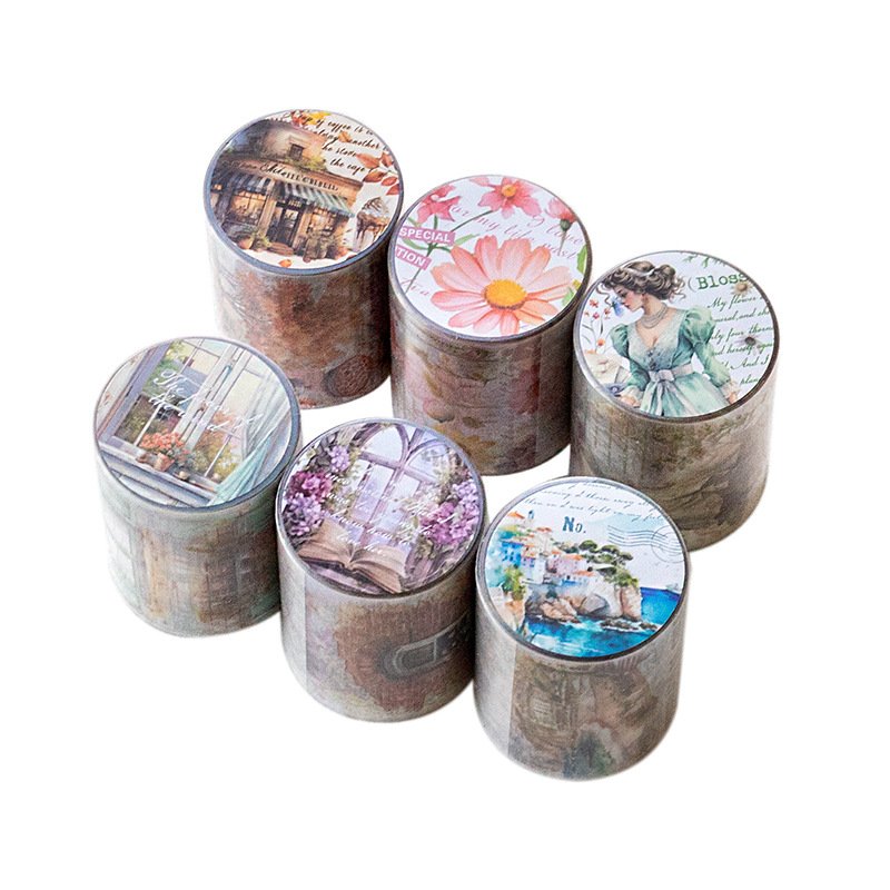 2m Length/Roll PET Tape Time River Series French Romantic Handnet Decoration Material Recycling Sticker 6 Styles