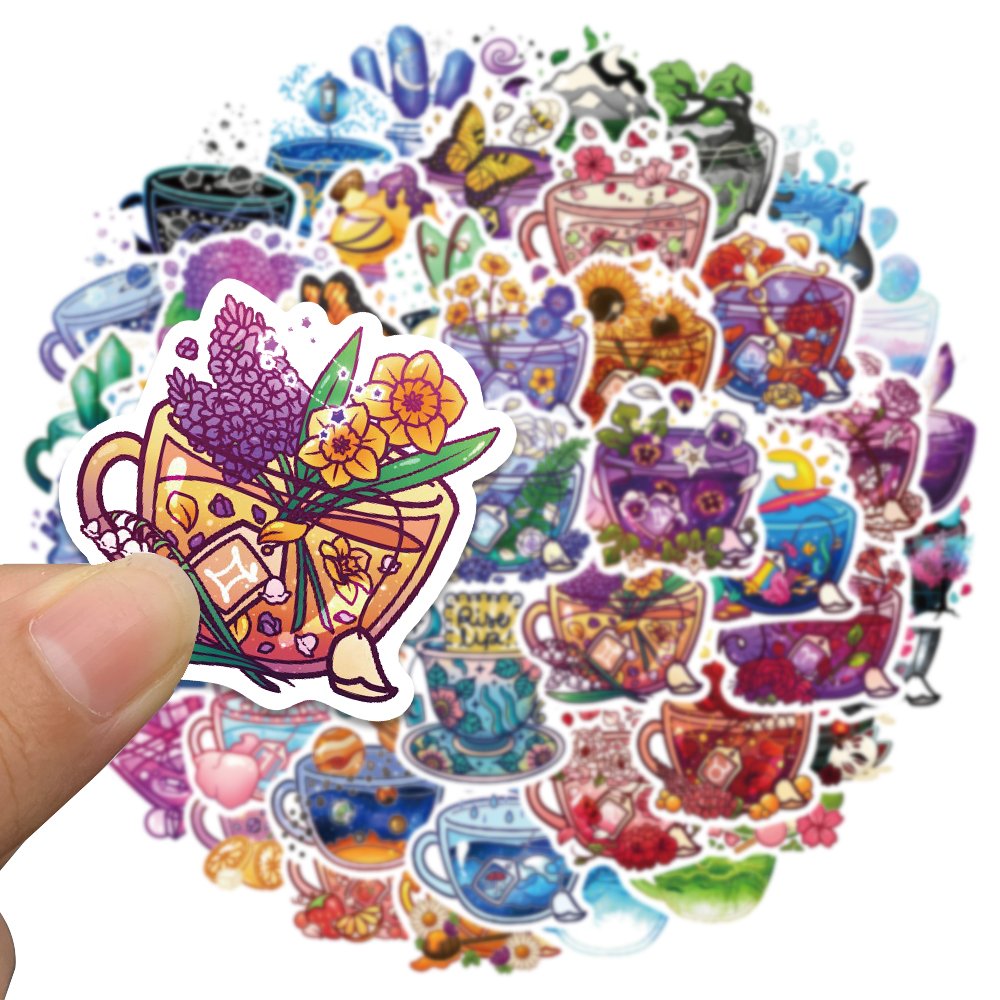 49pcs Ins Cute Cartoon Colorful Cup Stickers Aesthetic Graffiti Decal Decoration Scrapbook Laptop Phone Luggage Diary Sticker