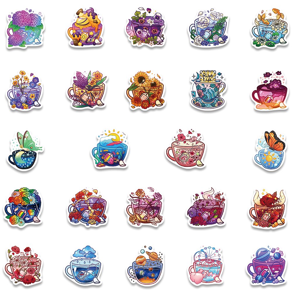 49pcs Ins Cute Cartoon Colorful Cup Stickers Aesthetic Graffiti Decal Decoration Scrapbook Laptop Phone Luggage Diary Sticker