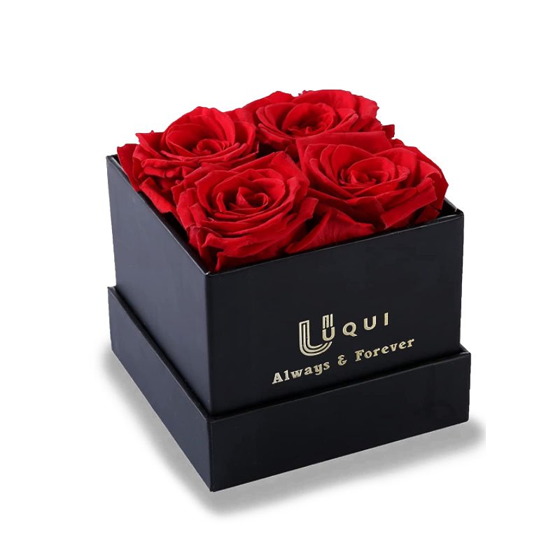 Recyclable Eco-friendly Lid And Base Square Flower Box Rose Packaging Black Gift Box With Ribbon