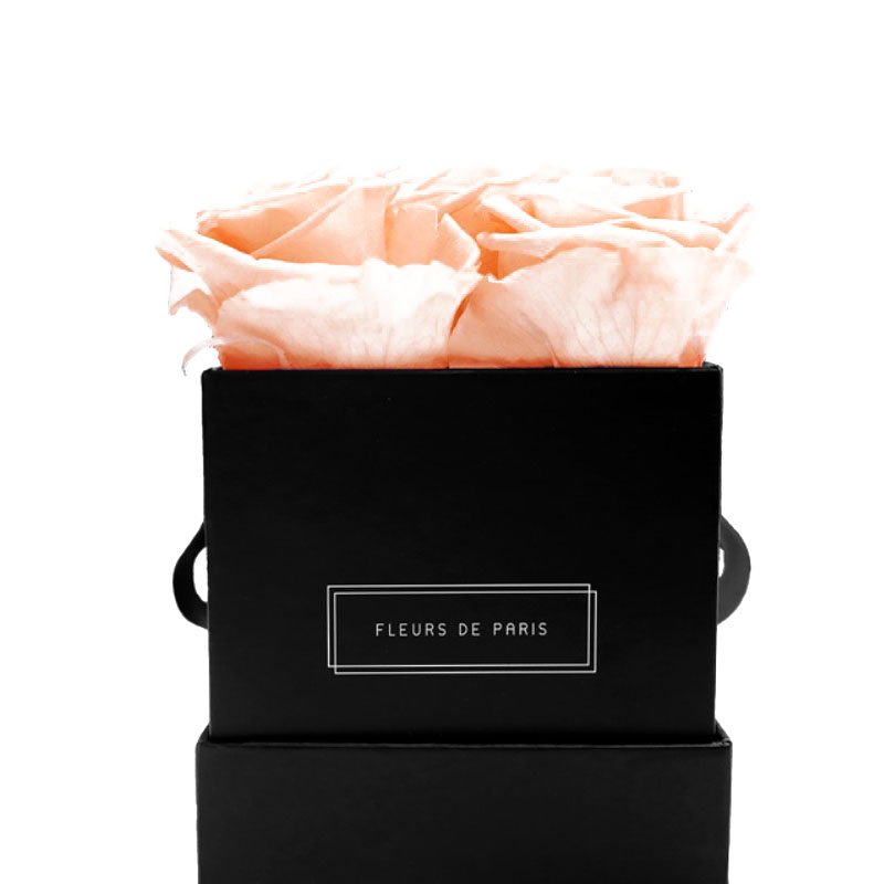 Recyclable Eco-friendly Lid And Base Square Flower Box Rose Packaging Black Gift Box With Ribbon