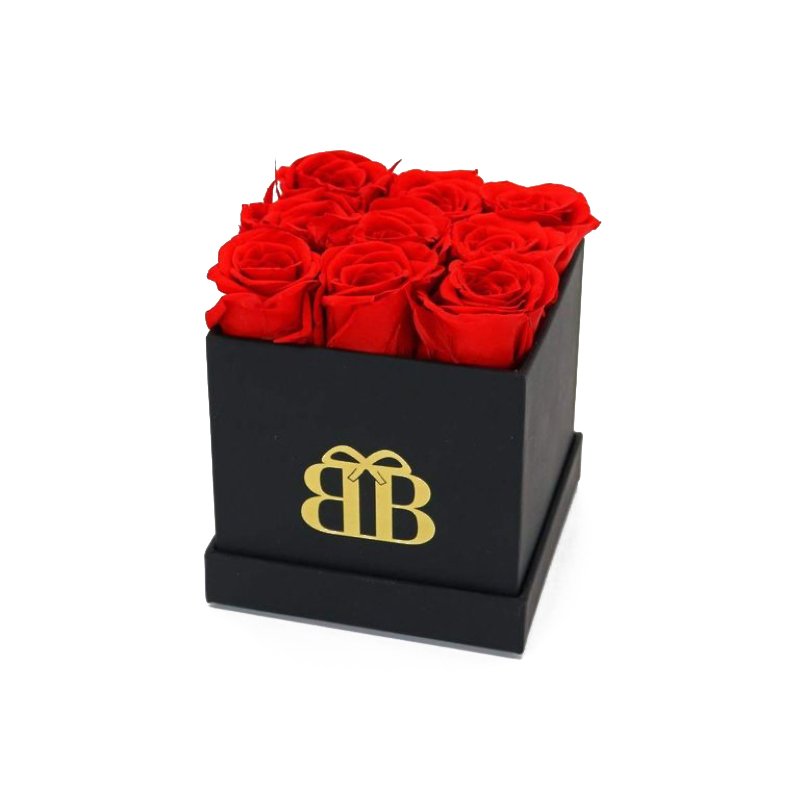 Recyclable Eco-friendly Lid And Base Square Flower Box Rose Packaging Black Gift Box With Ribbon