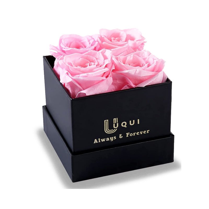 Recyclable Eco-friendly Lid And Base Square Flower Box Rose Packaging Black Gift Box With Ribbon