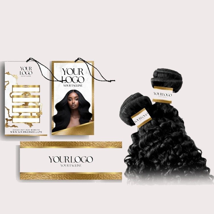 Best selling customized hair extension packaging private label embossing logo paper waterproof label product stickers